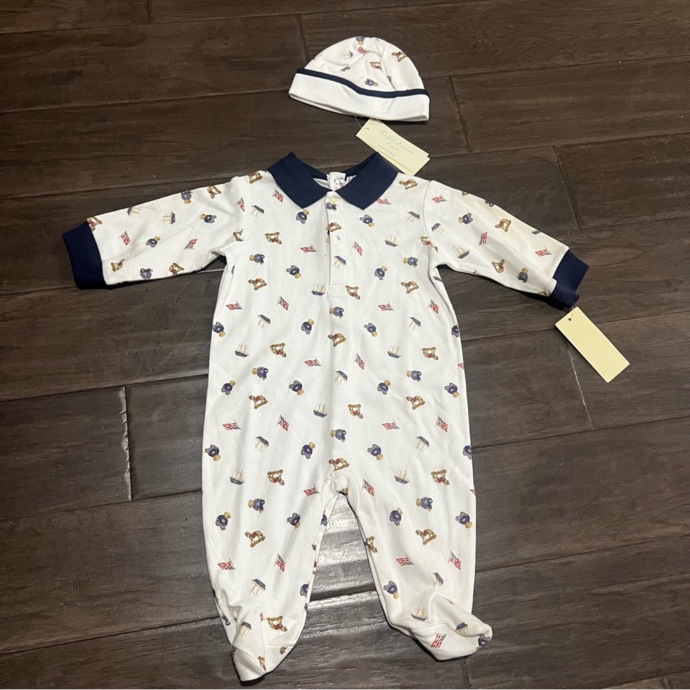 Ralph Lauren American Teddy Print Onsie